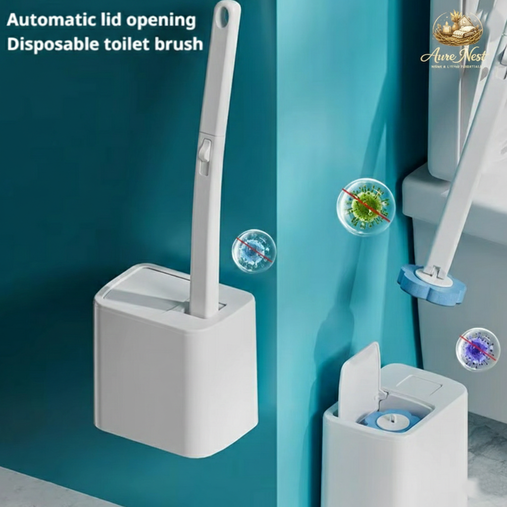 AureNest™ - NextGen Disposable Toilet Cleaning System – Wall-Mounted Wand with 24 Scrubber Refills