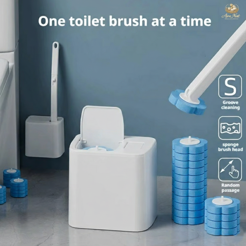 AureNest™ - NextGen Disposable Toilet Cleaning System – Wall-Mounted Wand with 24 Scrubber Refills