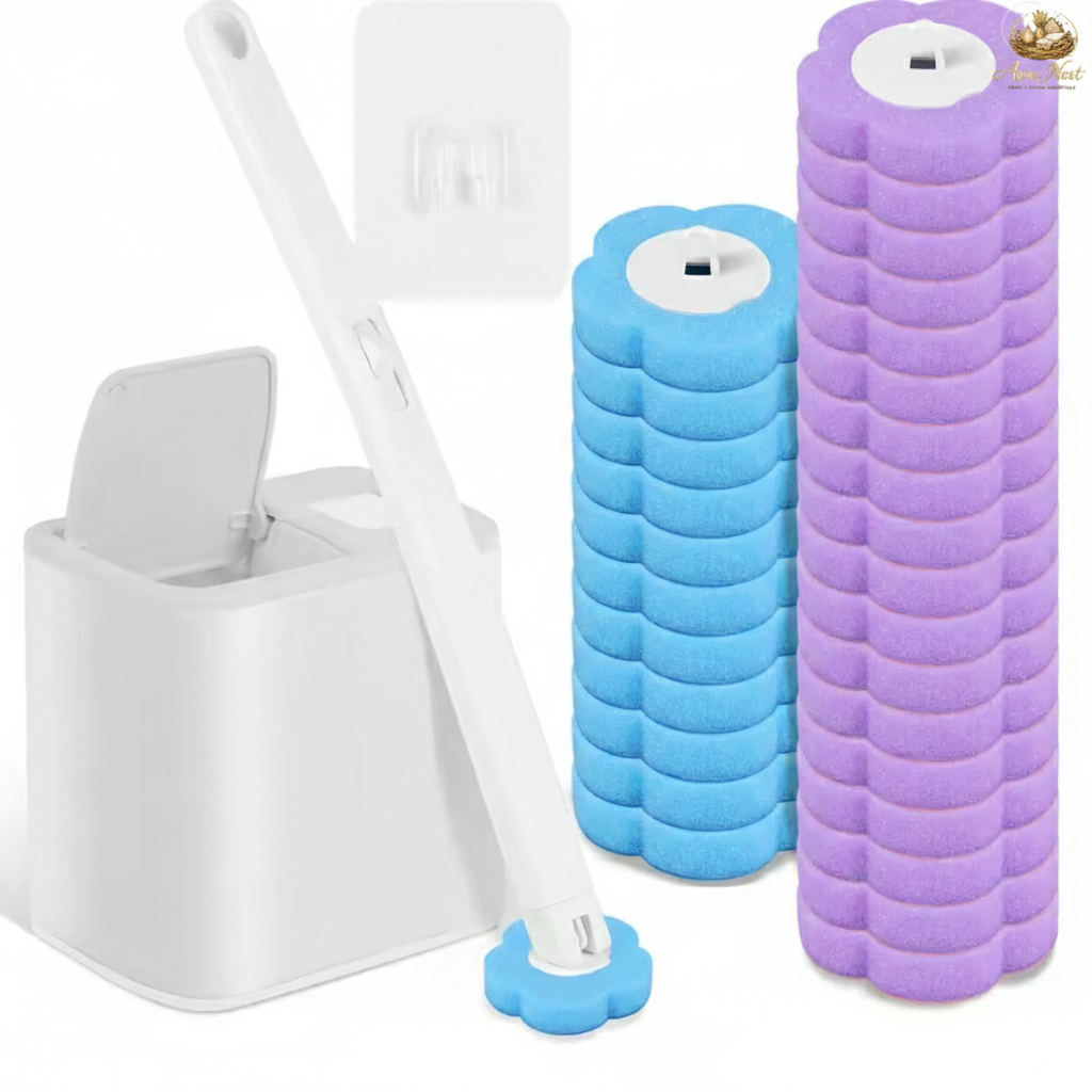 AureNest™ - NextGen Disposable Toilet Cleaning System – Wall-Mounted Wand with 24 Scrubber Refills
