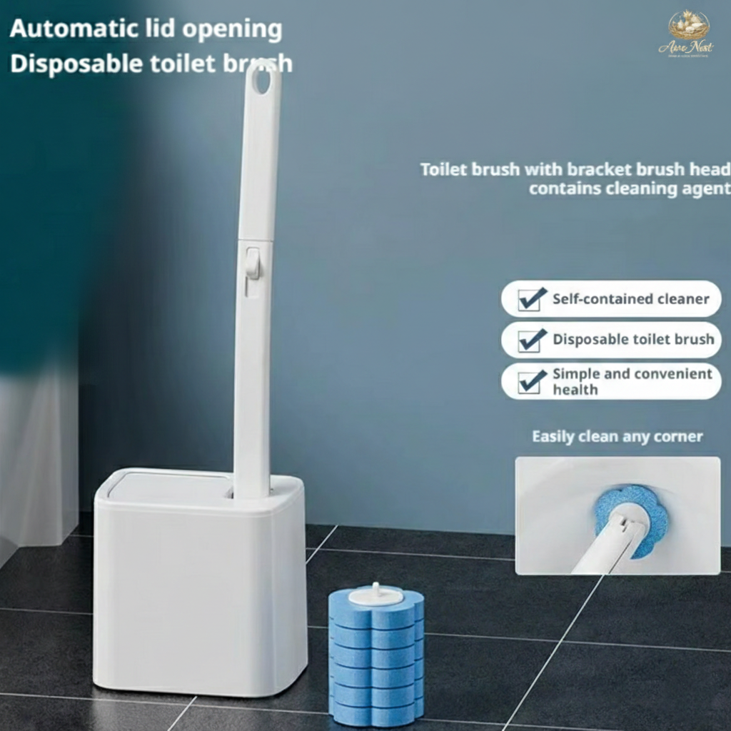 AureNest™ - NextGen Disposable Toilet Cleaning System – Wall-Mounted Wand with 24 Scrubber Refills