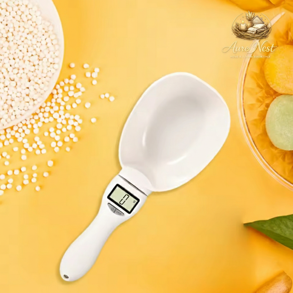 AureNest™ - Precision Digital Measuring Spoon Scale – 800g/1g Electronic Kitchen Scoop for Food & Pet Nutrition