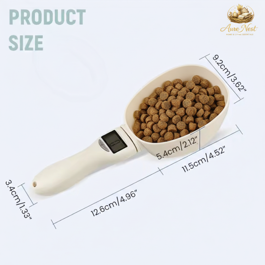 AureNest™ - Precision Digital Measuring Spoon Scale – 800g/1g Electronic Kitchen Scoop for Food & Pet Nutrition