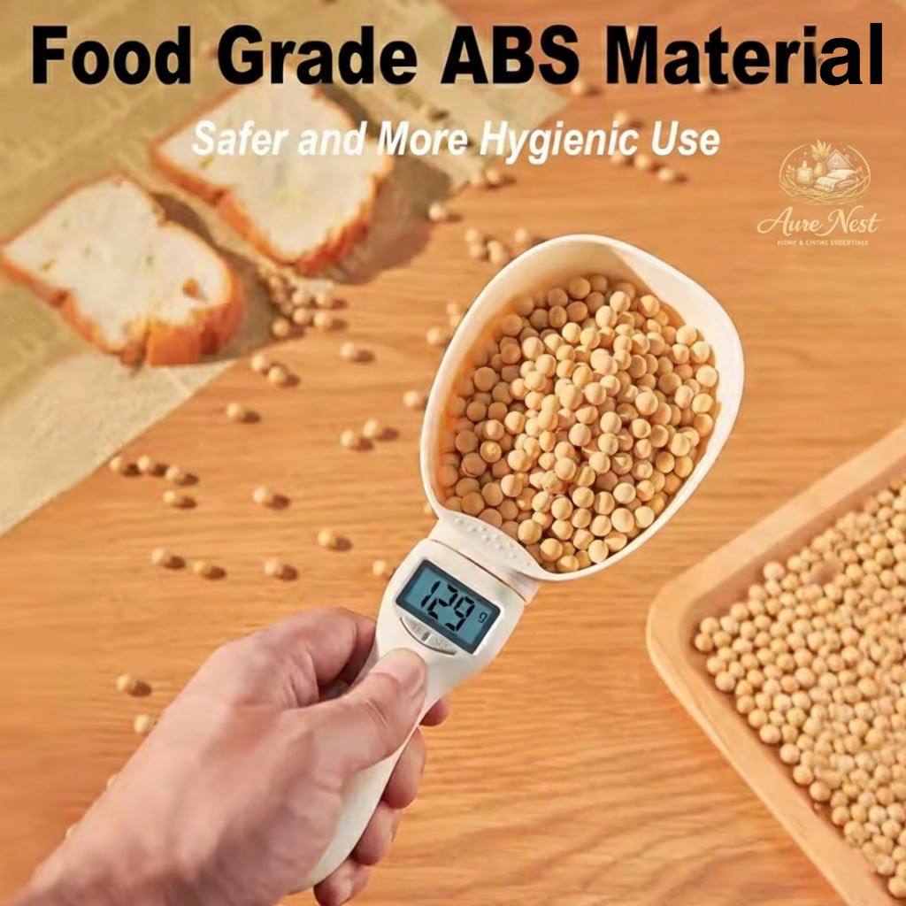 AureNest™ - Precision Digital Measuring Spoon Scale – 800g/1g Electronic Kitchen Scoop for Food & Pet Nutrition